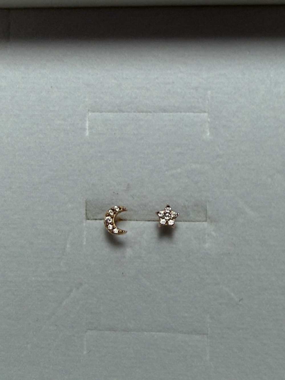14k solid Gold Moon and Star AAA Zirconia Stud Earrings - Asymmetric Celestial - Picture 9 of 17